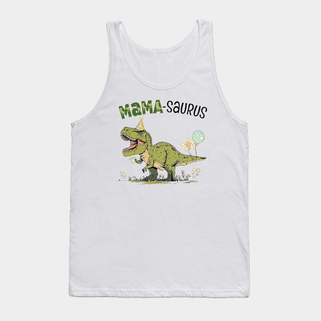 Mama Saurus T-Rex Dinosaur Birthday Party Tank Top by figandlilyco